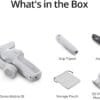 Contenido de la caja del estabilizador inteligente DJI Osmo Mobile 6, que incluye trípode, cable de carga, abrazadera magnética y bolsa de transporte.