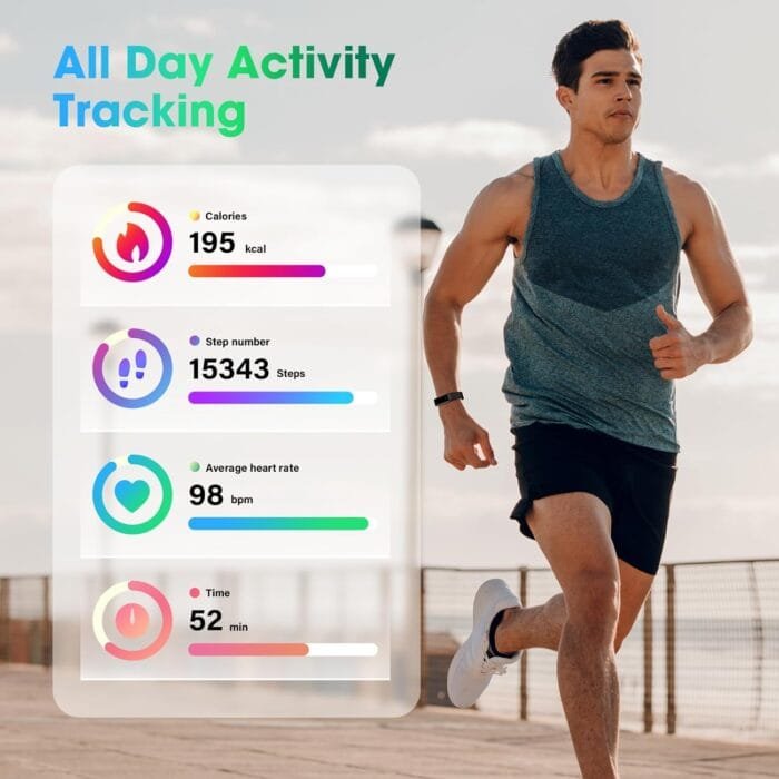 Hombre corriendo mientras usa la Smartband Livikey para monitorear su actividad física.