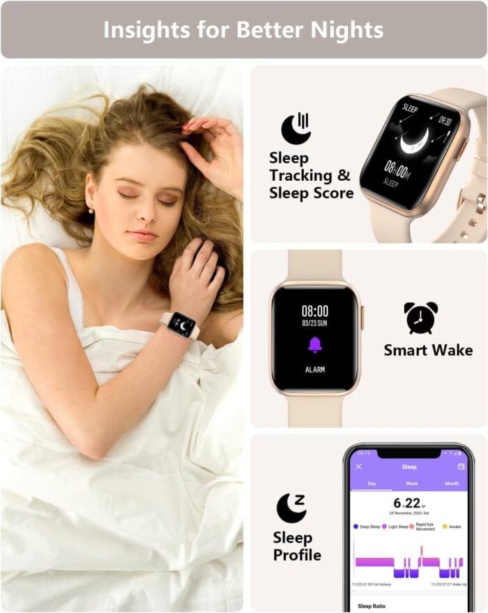 Smartwatch Bribejat 1.7" con seguimiento del sueño: fases REM, profundo y ligero.