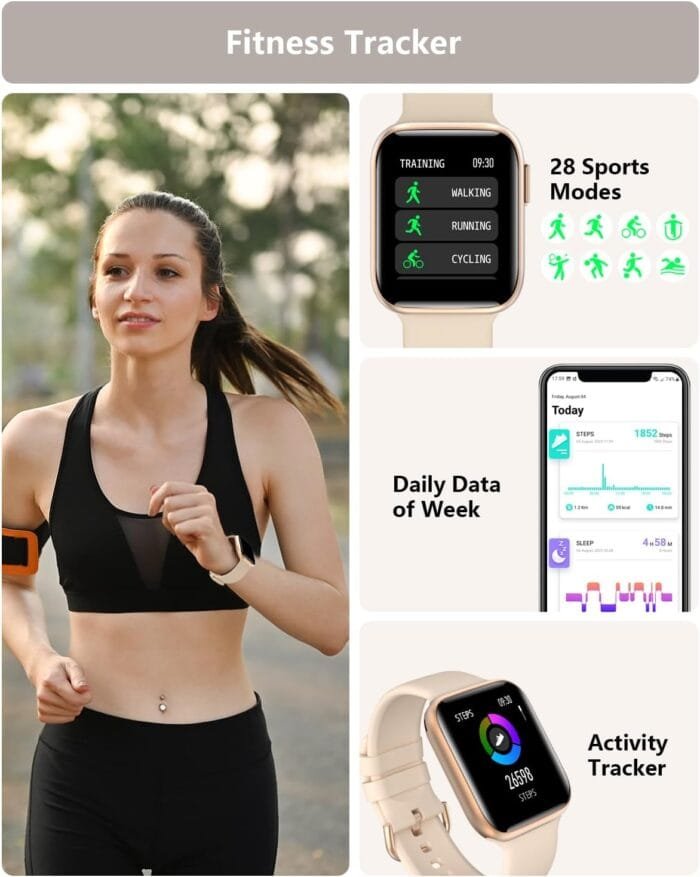 Modos deportivos del Smartwatch Bribejat 1.7" para fitness, con 28 actividades y monitoreo de pasos y calorías.