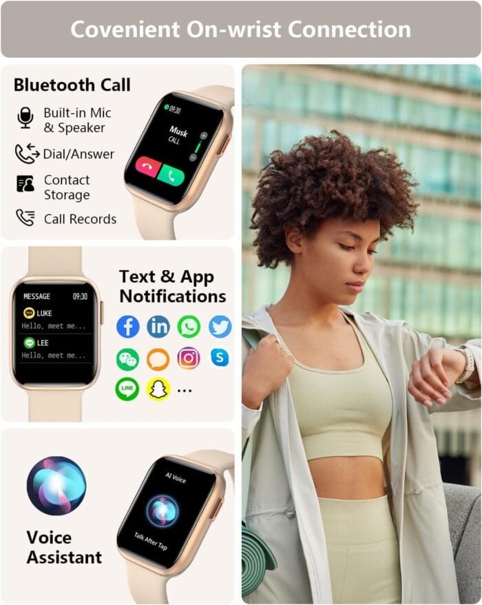 Smartwatch Bribejat 1.7" con llamadas Bluetooth, notificaciones y asistente de voz AI.