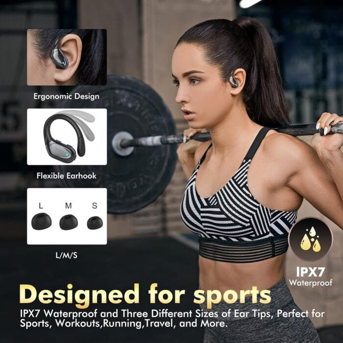 Persona usando auriculares inalámbricos BX17 durante entrenamiento, con ajuste seguro y comodidad para actividades deportivas.