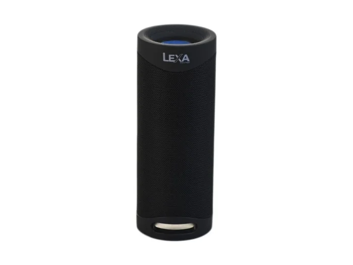 Vista frontal del Parlante LEXA Bluetooth LX595 Negro con rejilla de altavoz y logo destacado.