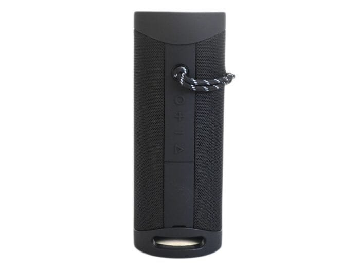 Vista trasera del Parlante LEXA Bluetooth LX595 Negro mostrando detalles de diseño y botones.